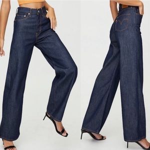 Levi’s Premium Ribcage Wide Leg High Rise Denim Jeans Dark Wash Size 26x34